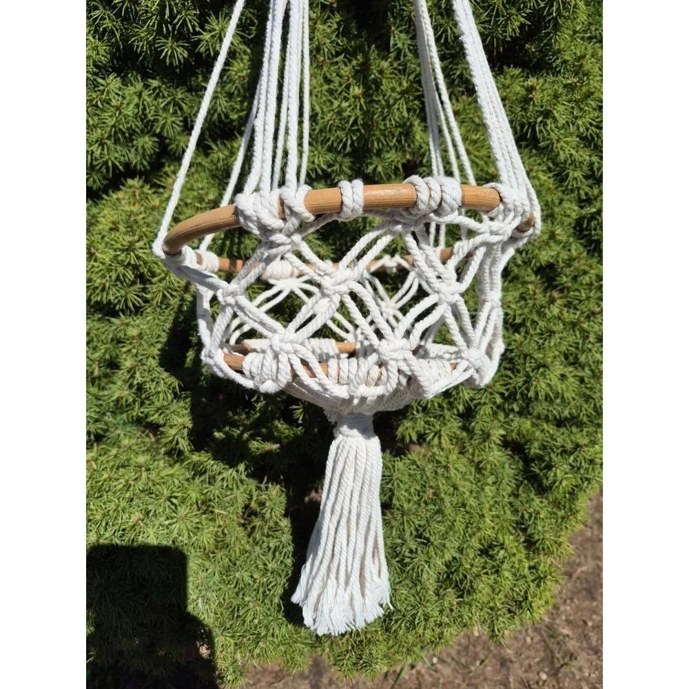 2 Level Graduated Tiered Flat Bottom Macrame Plant Hanger Boho Shabby Chic Retro